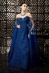 Rohit Gandhi + Rahul Khanna_Blue Polyester Cold Shoulder Draped Gown_Online_at_Aza_Fashions