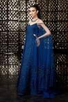 Buy_Rohit Gandhi + Rahul Khanna_Blue Polyester Cold Shoulder Draped Gown_Online_at_Aza_Fashions