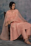 Shop_Charkhee_Peach Kurta Chanderi And Cotton Pant Cotton Dupatta Cutwork Kalidar Set _Online_at_Aza_Fashions