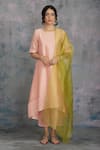 Buy_Charkhee_Peach Kurta Chanderi And Cotton Pant Cotton Dupatta Organza Embellished Set _at_Aza_Fashions