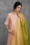 Buy_Charkhee_Peach Kurta Chanderi And Cotton Pant Cotton Dupatta Organza Embellished Set _Online_at_Aza_Fashions