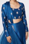 Buy_Masumi Mewawalla_Blue Dupion Embroidery Round Blouse And Layered Lehenga Set  _Online_at_Aza_Fashions