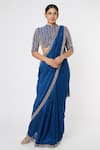 Buy_Masumi Mewawalla_Blue Dupion Embroidery High Neck Saree With Blouse _at_Aza_Fashions