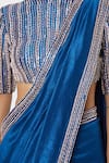 Buy_Masumi Mewawalla_Blue Dupion Embroidery High Neck Saree With Blouse _Online_at_Aza_Fashions