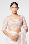Masumi Mewawalla_Pink Silk Embroidery Square Neck Saree With Blouse  _Online_at_Aza_Fashions