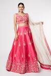 Buy_Masumi Mewawalla_Pink Silk Embroidery V Neck Lehenga Set _at_Aza_Fashions