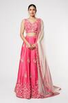 Masumi Mewawalla_Pink Silk Embroidery V Neck Lehenga Set _Online_at_Aza_Fashions