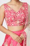 Shop_Masumi Mewawalla_Pink Silk Embroidery V Neck Lehenga Set _Online_at_Aza_Fashions