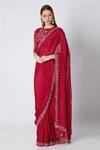 Masumi Mewawalla_Red Raw Silk Embroidery Round Saree With Blouse  _Online_at_Aza_Fashions