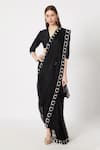 Buy_Masumi Mewawalla_Black Raw Silk Embroidery V Neck Pant Saree With Blouse _at_Aza_Fashions