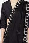 Masumi Mewawalla_Black Raw Silk Embroidery V Neck Pant Saree With Blouse _Online_at_Aza_Fashions