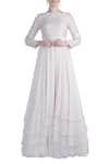 Buy_Masumi Mewawalla_White Raw Silk Embroidery Boat Layered Anarkali  _at_Aza_Fashions