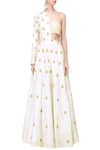 Buy_Masumi Mewawalla_White Silk Embroidered Round Asymmetric Cutout Gown  _at_Aza_Fashions