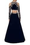 Shop_Masumi Mewawalla_Blue Velvet Embroidery Round Cold Shoulder Blouse And Lehenga Set _at_Aza_Fashions