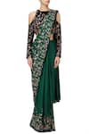 Buy_Masumi Mewawalla_Green Velvet Embroidery Round Saree With Blouse  _at_Aza_Fashions