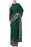 Shop_Masumi Mewawalla_Green Velvet Embroidery Round Saree With Blouse  _at_Aza_Fashions