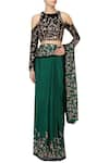 Masumi Mewawalla_Green Velvet Embroidery Round Saree With Blouse  _Online_at_Aza_Fashions