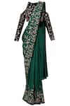 Buy_Masumi Mewawalla_Green Velvet Embroidery Round Saree With Blouse  _Online_at_Aza_Fashions