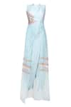 Masumi Mewawalla_Blue Organza Embellished Round Asymmetric Top And Dhoti Pant Set  _Online_at_Aza_Fashions