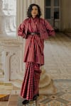 Buy_Mimamsaa_Maroon Satin Silk Embroidery Open Handwoven Striped Jacket  _Online_at_Aza_Fashions