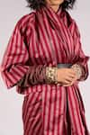 Shop_Mimamsaa_Maroon Satin Silk Embroidery Open Handwoven Striped Jacket  _Online_at_Aza_Fashions