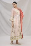 Buy_Kunwarani Ritu_Peach Cotton Embroidery Round Floral Motif Anarkali With Dupatta  _at_Aza_Fashions
