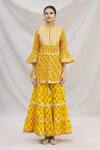 Buy_Kunwarani Ritu_Yellow Cotton Mandarin Collar Floral Motif Peplum Kurta Set _Online_at_Aza_Fashions