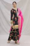 Kunwarani Ritu_Black Cotton Embroidery Notched Floral Motif Kurta Set  _Online_at_Aza_Fashions