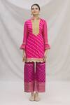 Buy_Kunwarani Ritu_Pink Cotton Mandarin Collar Embroidered Kurta Set _Online_at_Aza_Fashions