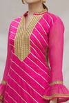 Kunwarani Ritu_Pink Cotton Mandarin Collar Embroidered Kurta Set _at_Aza_Fashions