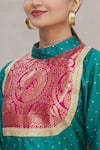 Kunwarani Ritu_Green Silk High Neck Kurta Set _at_Aza_Fashions
