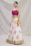 Kunwarani Ritu_White Cotton Scoop Neck Floral Motif Lehenga Set _Online_at_Aza_Fashions
