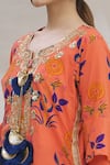 Kunwaraniritu_Orange Cotton Embroidery Round Printed Kurta Set  _at_Aza_Fashions