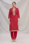 Buy_Kunwarani Ritu_Red Georgette Mandarin Collar Embroidered Kurta Set _Online_at_Aza_Fashions