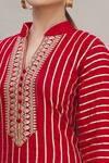 Kunwarani Ritu_Red Georgette Mandarin Collar Embroidered Kurta Set _at_Aza_Fashions