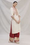 Buy_Kunwarani Ritu_White Georgette Embroidery Mandarin Collar Kurta And Pant Set  _at_Aza_Fashions