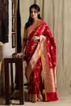 Buy_Priyanka Raajiv_Red Banarasi Silk Brocade Saree _at_Aza_Fashions