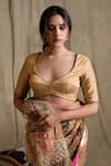 Buy_Priyanka Raajiv_Beige Silk Tissue Embroidery Sweetheart Neck Blouse_at_Aza_Fashions