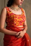 Priyanka Raajiv_Orange Silk Embroidery Round Banarasi Blouse _Online_at_Aza_Fashions