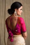 Priyanka Raajiv_Red Silk Embroidery V Neck Banarasi Blouse _Online_at_Aza_Fashions