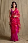 Buy_Priyanka Raajiv_Pink Silk Chiffon Saree  _at_Aza_Fashions