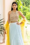 Buy_Basanti - Kapde Aur Koffee_Blue Lehenga: Georgette; Dupatta And Blouse: Net Embellished Set For Women_Online_at_Aza_Fashions