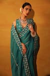 Shop_Esha Koul_Green Organza Embroidery V Neck Saree With Blouse _at_Aza_Fashions