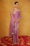 Buy_Esha Koul_Purple Organza Embroidery V Neck Saree With Blouse _at_Aza_Fashions