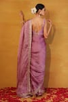 Shop_Esha Koul_Purple Organza Embroidery V Neck Saree With Blouse _at_Aza_Fashions