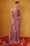 Esha Koul_Purple Organza Embroidery V Neck Saree With Blouse _Online_at_Aza_Fashions