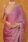 Esha Koul_Purple Organza Embroidery V Neck Saree With Blouse _at_Aza_Fashions