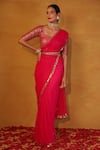 Buy_Esha Koul_Pink Net Embroidery Sweetheart Neck Saree With Blouse _at_Aza_Fashions