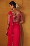 Shop_Esha Koul_Pink Net Embroidery Sweetheart Neck Saree With Blouse _at_Aza_Fashions