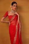 Esha Koul_Red Net Embroidery Sweetheart Neck Saree With Blouse _Online_at_Aza_Fashions